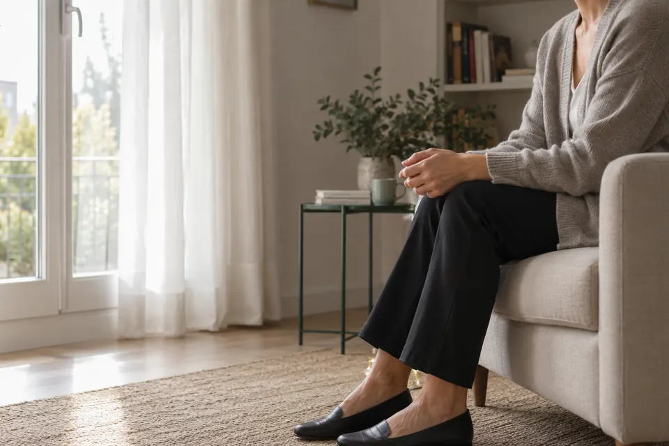 Una persona seduta in poltrona in una stanza luminosa